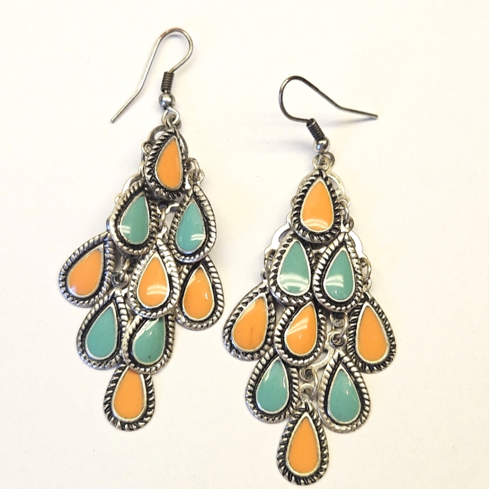 Orange and Turquoise Chandelier Earrings